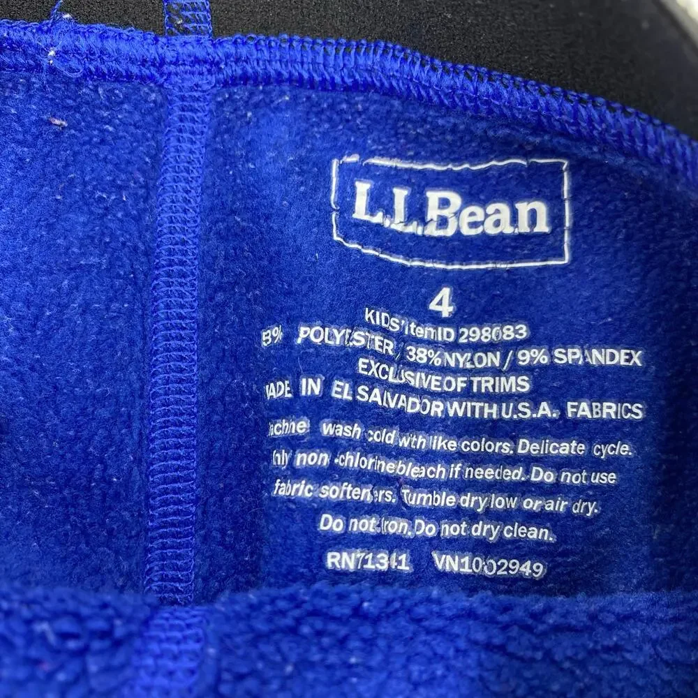 LL Bean Youth Blue Baselayer Fleece Pull On Pants Size 4